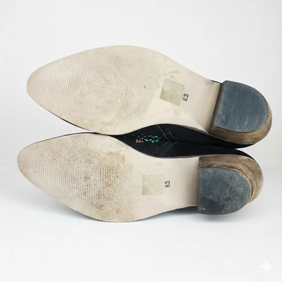 Diba Size 8.5 Booties Embroidered Black Suede Leather Rainbow Floral Western - Picture 7 of 11